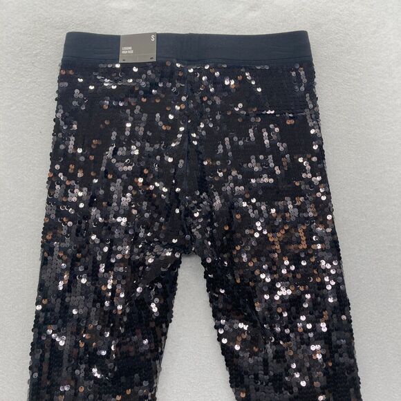 Express Leggings Women's Small Black Sequins Stretch High Rise Skinny Ankle NWT‎ - Picture 11 of 13